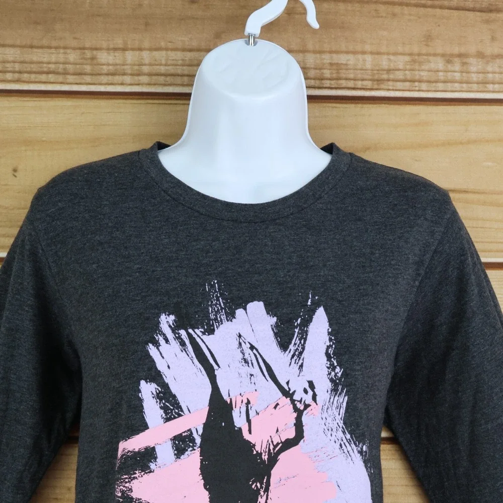Ballet‎ Graphic Print Long Sleeve Shirt Womens Size S Gray Pink Heathered Dance